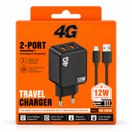 شاحن 4G CH30 سريع 12 وات بمنفذين USB – مع كابل Micro US
