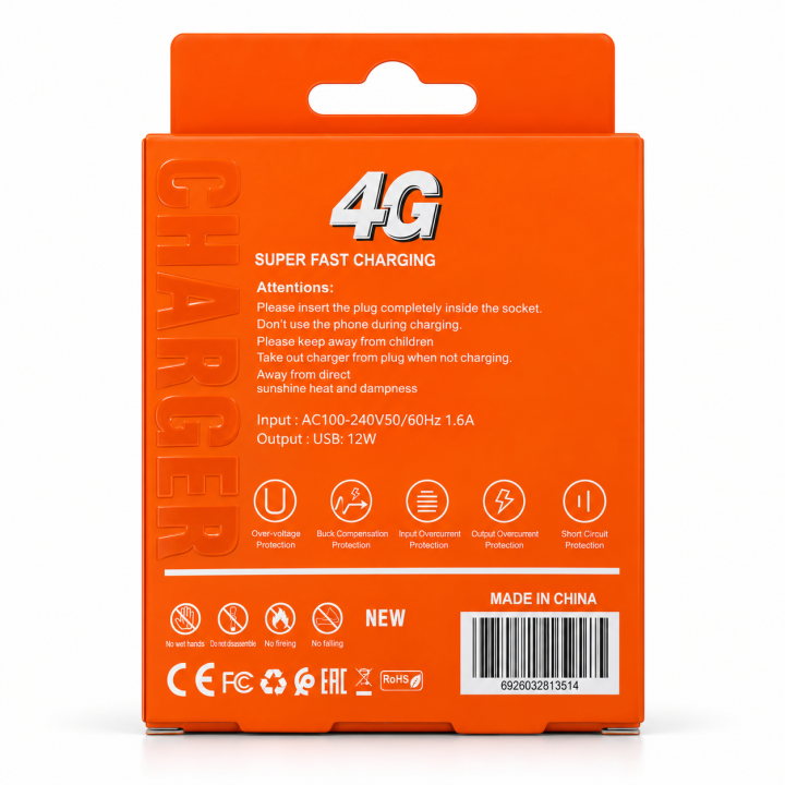 شاحن 4G CH30 سريع 12 وات بمنفذين USB – مع كابل Micro US