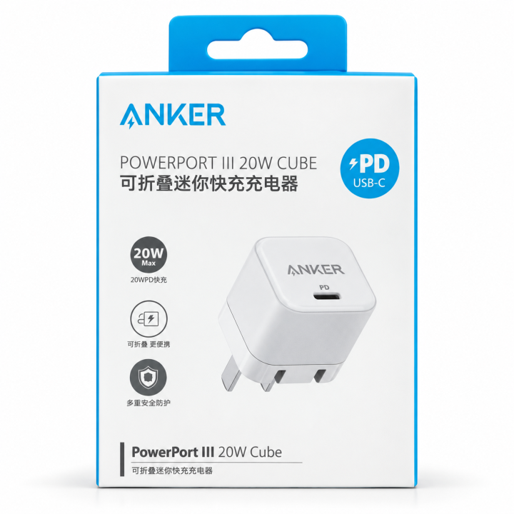 Anker PowerPort III 20W Cube – شاحن أنكر سريع PD USB-C