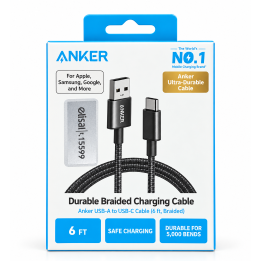 كابل Anker USB-A إلى USB-C مضفّر بطول 1.8 متر – شحن ونقل بيانات