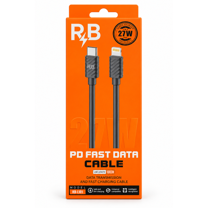 الاسم: كابل RB-L101 شحن سريع USB-C إلى Lightning – 27W، طول 1 مت