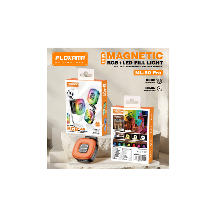 PLOKAMA ML-50 Magnetic LED Fill Light – إضاءة LED مغناطيسية للتصو