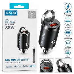 شاحن سيارة DADU DC-176 معدني سريع 38 وات بمنفذين USB-C + USB-A – DADU 38W Mini Fast Car Charge