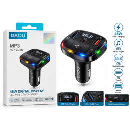 DADU DC-173 45W MP3 Digital Display Car Charger – شاحن سيارة سريع بشاشة رقمية ومشغل موسيقى PD + 2USB