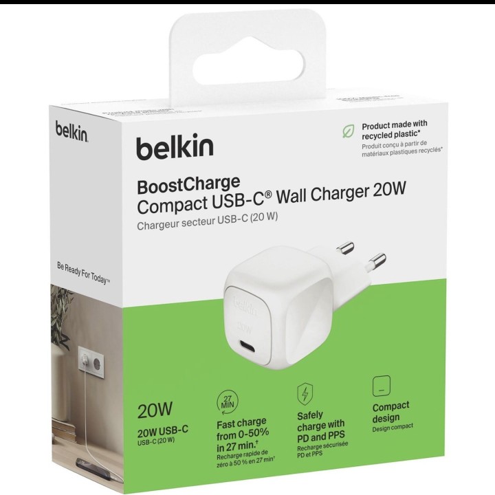 Belkin BoostCharge Compact USB-C Wall Charger 20W – White