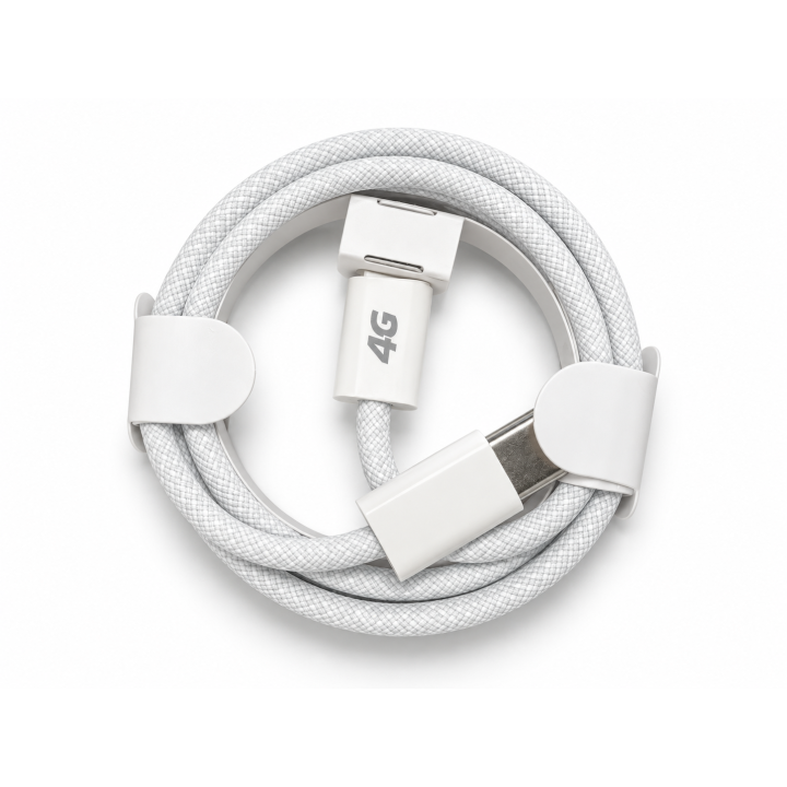كابل 4G USB-C to USB-C PD 60W بطول 1 متر – أبيض مضفّر للشحن السريع ونقل البيانات | PD-CC01