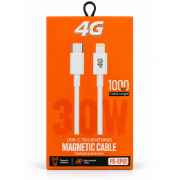 كابل 4G USB-C to Lightning بقدرة 30W – طول 1 متر – أبيض للشحن ونقل البيان