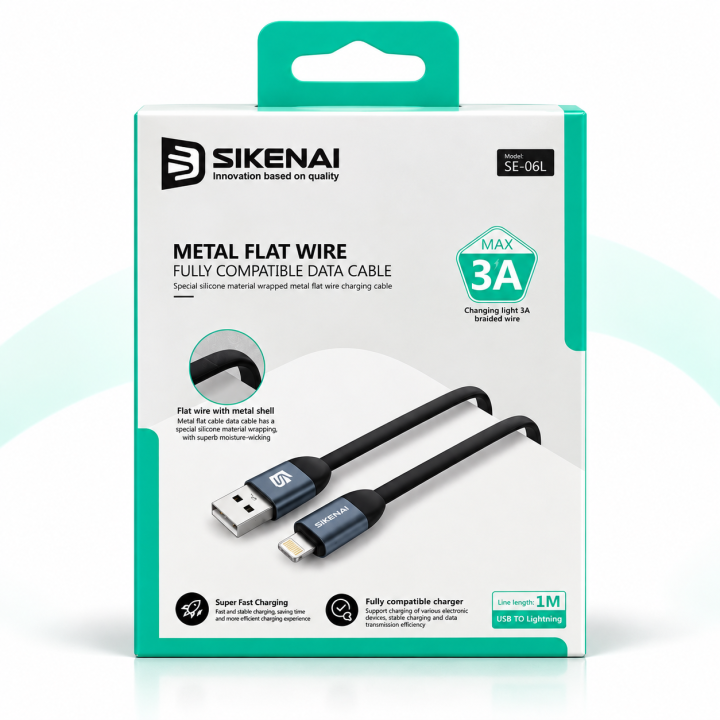 كابل سيكناي SIKENAI SE-06L فلات USB إلى لايتنينج – شحن 3 أمبير – طول 1 م