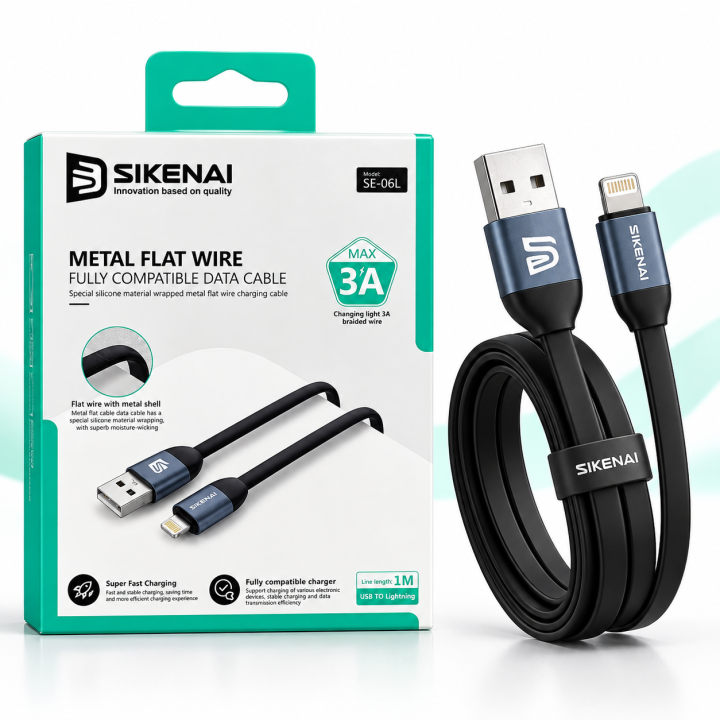 كابل سيكناي SIKENAI SE-06L فلات USB إلى لايتنينج – شحن 3 أمبير – طول 1 م