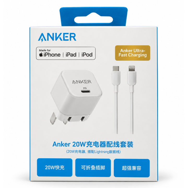 شاحن Anker 20W USB-C مع كابل Lightning للآيفون – Anker Power Delivery Charger Kit