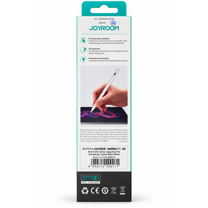 قلم JOYROOM JR-X15 Pro Active Capacitive Stylus Pen – قلم لمس نشط للآيباد،