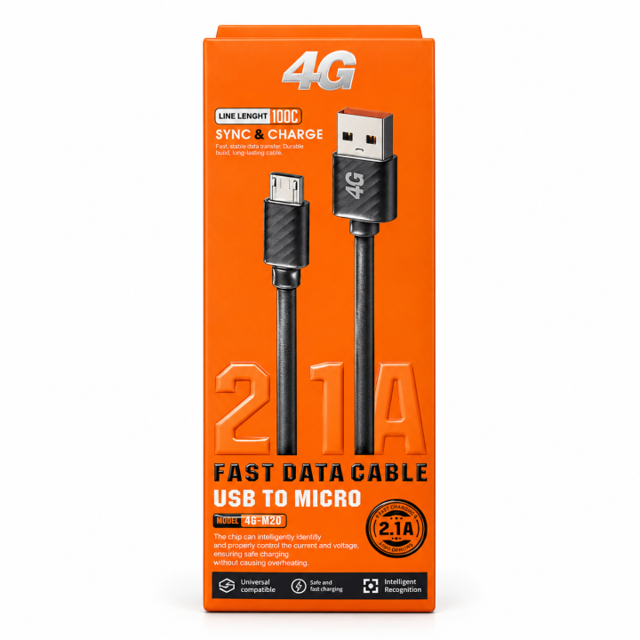 كابل 4G USB إلى Micro USB بطول 1 متر – شحن سريع 2.1A ونقل بيانات