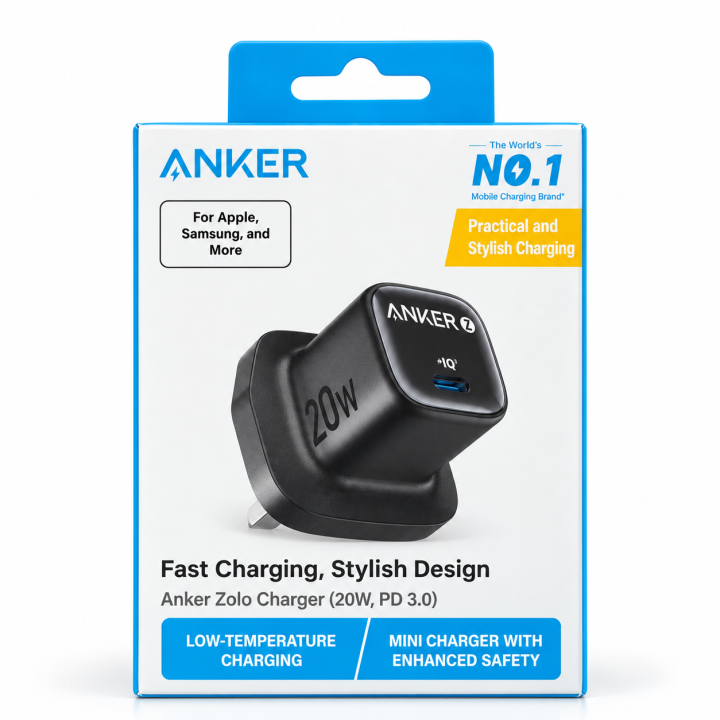 شاحن Anker Zolo 20W USB-C PD 3.0 – شحن سريع وتصميم صغير وأنيق