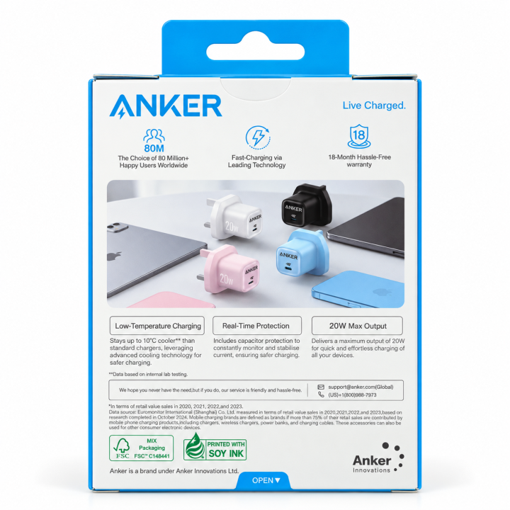شاحن Anker Zolo 20W USB-C PD 3.0 – شحن سريع وتصميم صغير وأنيق